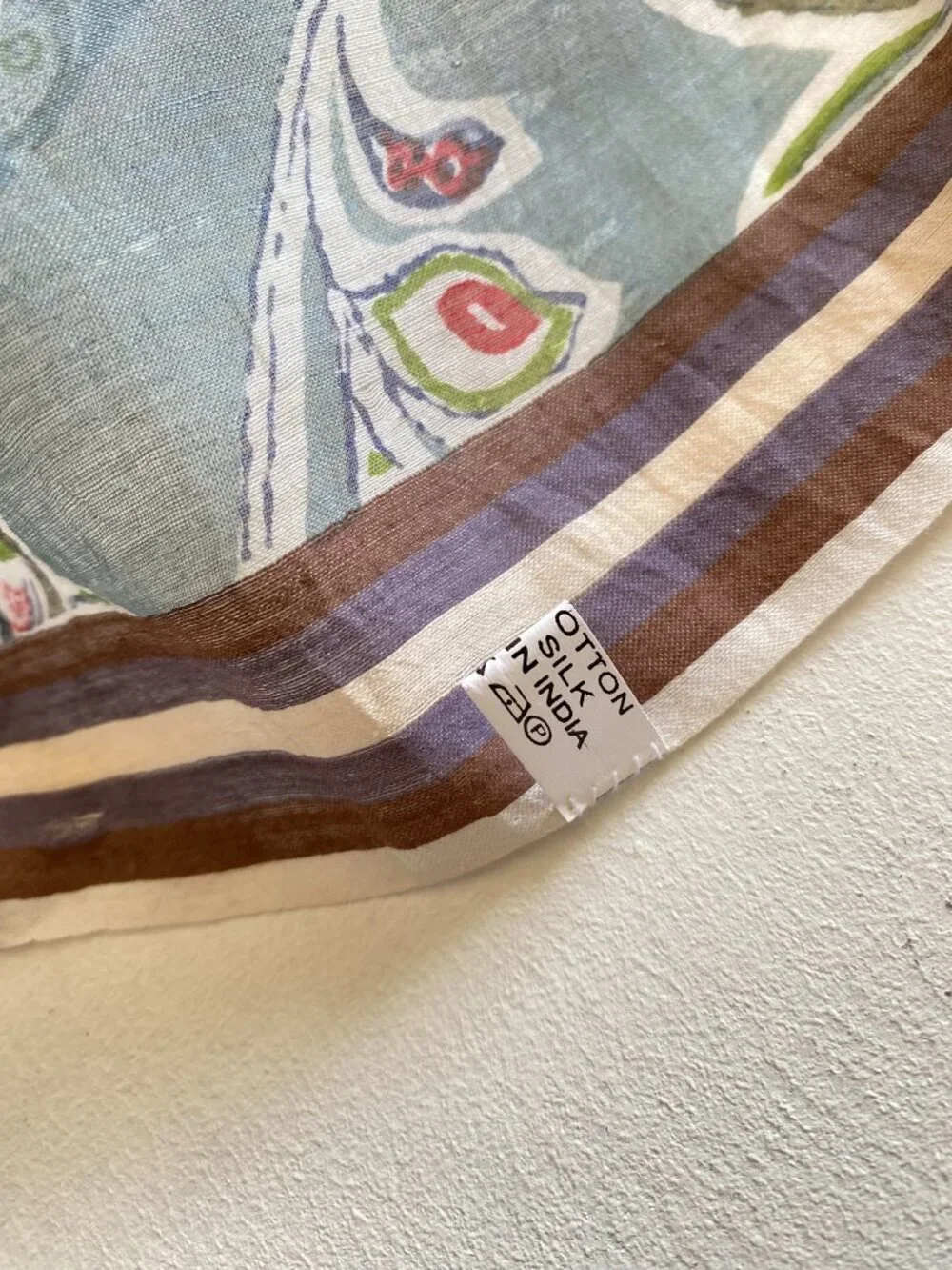 Silk Cotton Pastel Floral Large Rectangle Scarf Wrap Floral Fringed 70